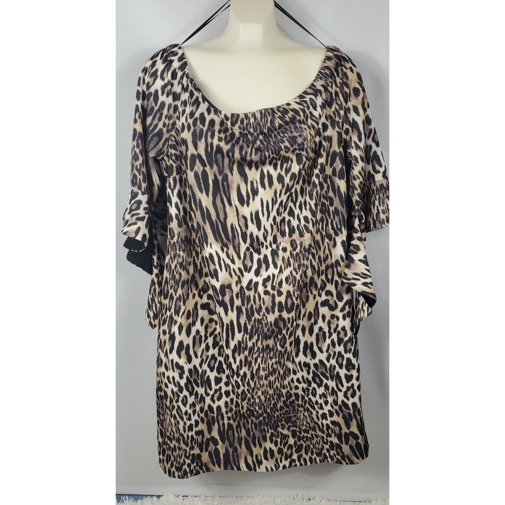 Leopard Print Dress Drape Sleeve Animal Print Plus Size Party Cocktail
